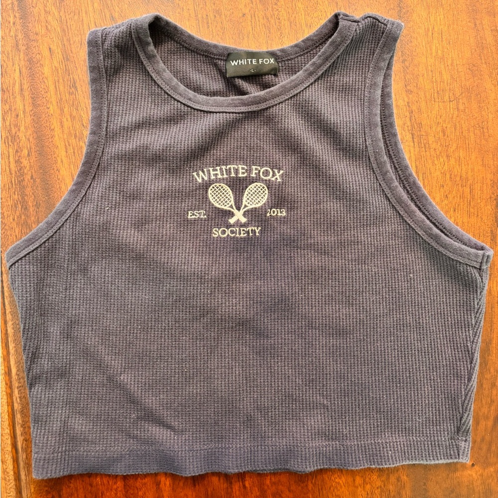 White Fox Charcoal Ribbed Tank Top - White Logo